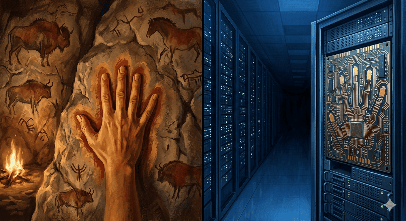 It is written — from cave walls to transformers, the forty-thousand-year project to move knowledge outside the skull